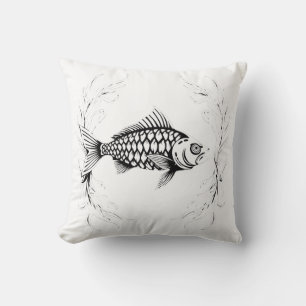 Black and White Fish with Ornamental Frame Cushion