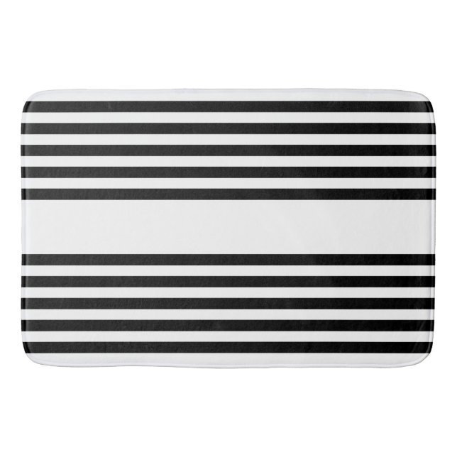 Black and white five stripe pattern bath mat (Front)