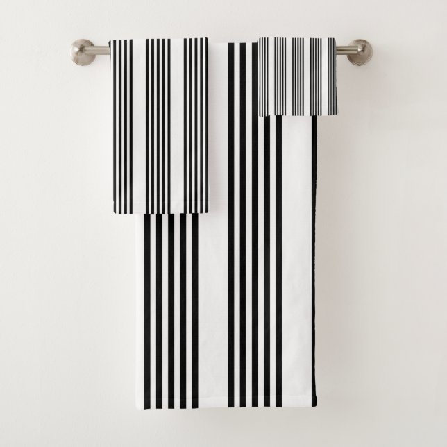 Black and white five stripe pattern bath towel set (Insitu)