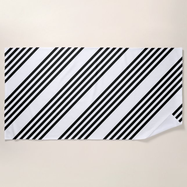 Black and white five stripe pattern beach towel (Front)