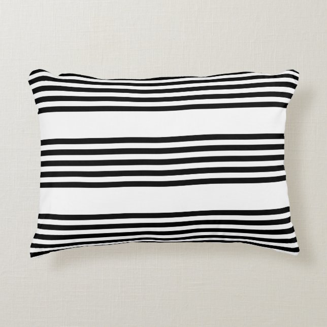 Black and white five stripe pattern decorative cushion (Front)