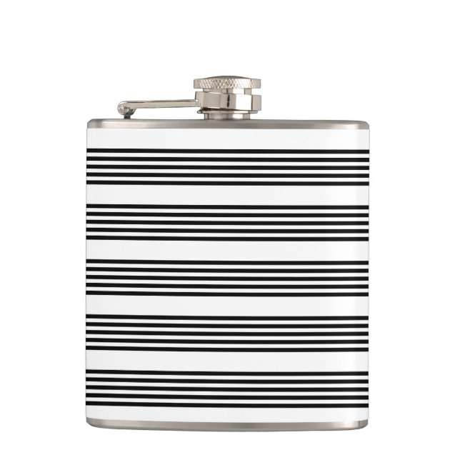 Black and white five stripe pattern hip flask (Front)