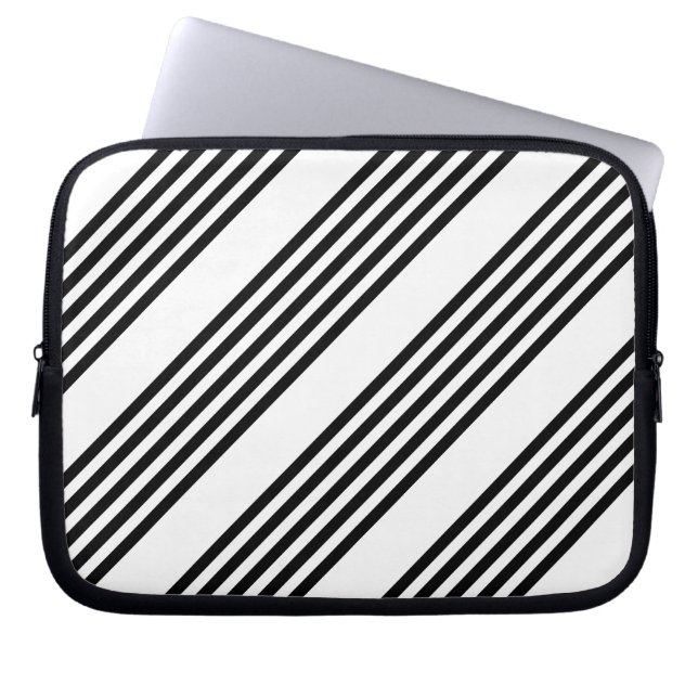 Black and white five stripe pattern laptop sleeve (Front)