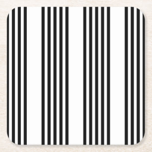 Black and white five stripe pattern square paper coaster