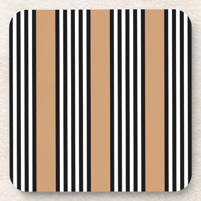Black and white five stripe pattern with tan coaster (Front)