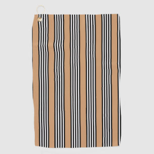 Black and white five stripe pattern with tan golf towel