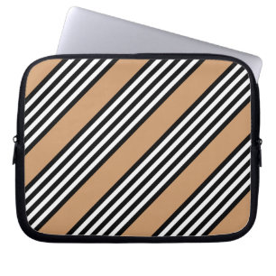 Black and white five stripe pattern with tan laptop sleeve