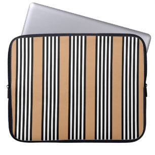 Black and white five stripe pattern with tan laptop sleeve