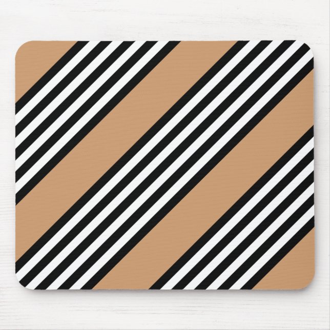 Black and white five stripe pattern with tan mouse pad (Front)