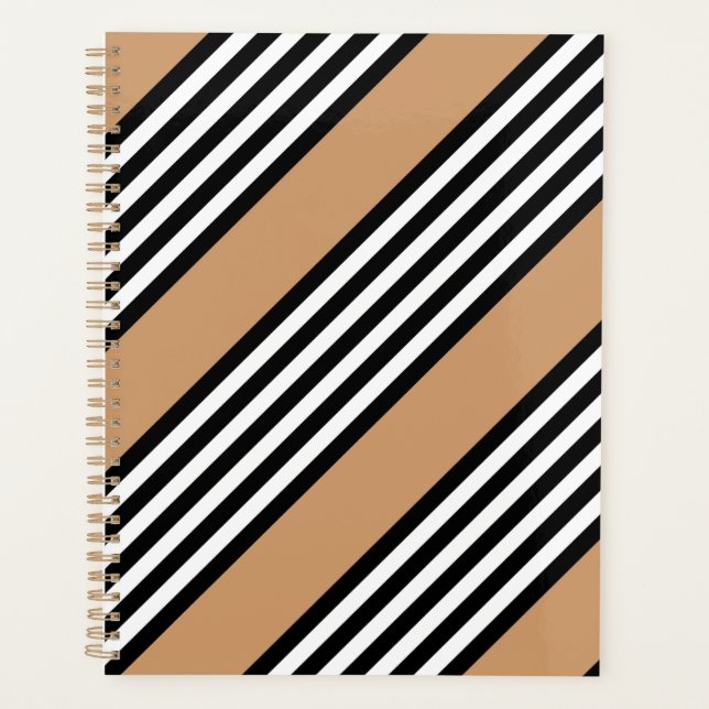 Black and white five stripe pattern with tan planner (Front)