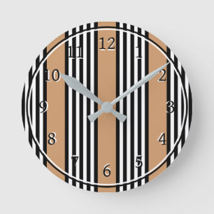 Black and white five stripe pattern with tan round clock