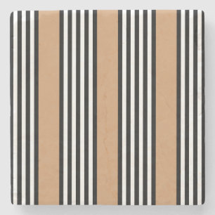 Black and white five stripe pattern with tan stone coaster