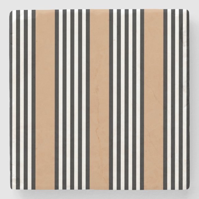Black and white five stripe pattern with tan stone coaster (Front)
