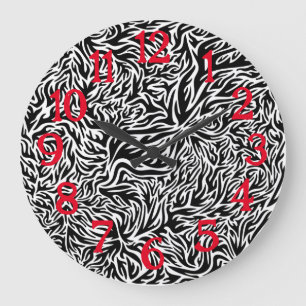 Black and White Flames Retro Punk 1970s Rocker Large Clock