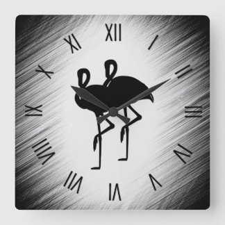 Black and White Flamingo Square Wall Clock
