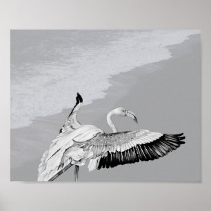 Black and White Flamingo Tropical Printable Art Poster