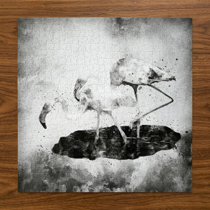 Black and White Flamingo Watercolor Wall Art Decor Jigsaw Puzzle