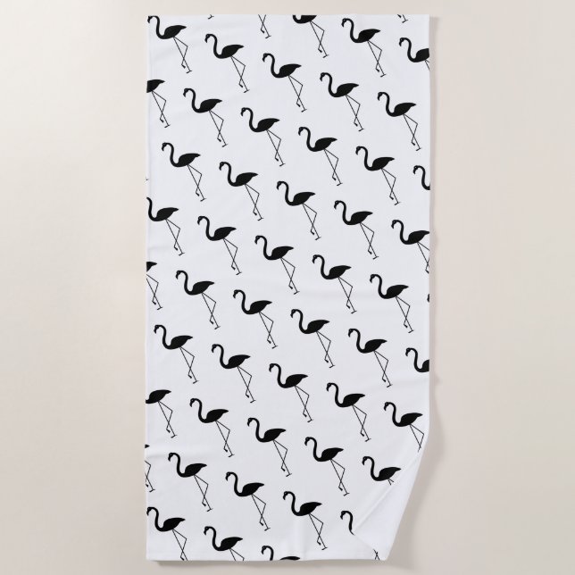 Black and White Flamingos Beach Towel (Front)