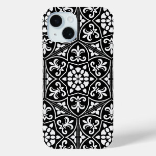 Black and white fleur de lis floral pattern iPhone 15 case