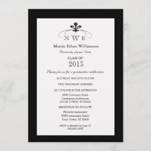 Black and White Fleur de Lis Formal Graduation Invitation