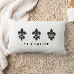 Black and White Fleur De Lis Lumbar Cushion