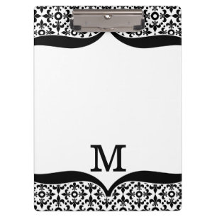 Black And White Fleur De Lis Monogrammed Clipboard