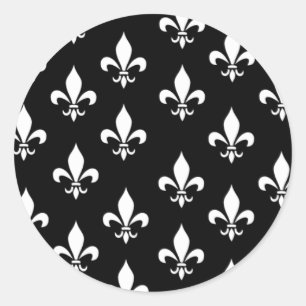 Black and White Fleur de Lis Pattern Classic Round Sticker