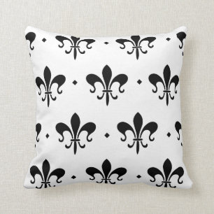 Black and White Fleur de Lis Pattern Throw Pillow