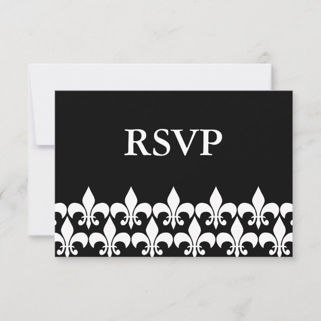 Black and White Fleur de Lis RSVP Response Card (Front)