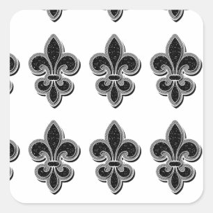 Black and White Fleur De Lis  Square Sticker