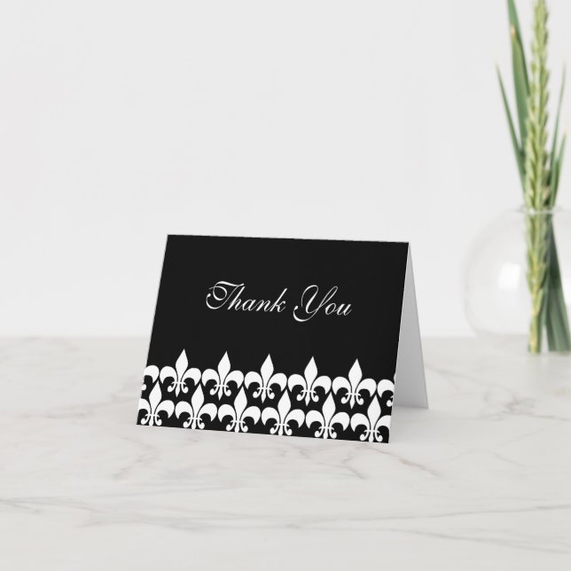 Black and White Fleur de Lis Thank You Card (Front)