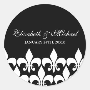 Black and White Fleur de Lis Wedding Favour Label