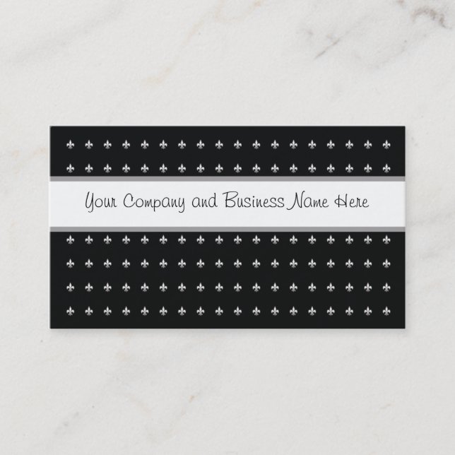 Black and White Fleur de Lys Business Card (Front)