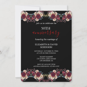 black and white floral 50th wedding anniversary  invitation