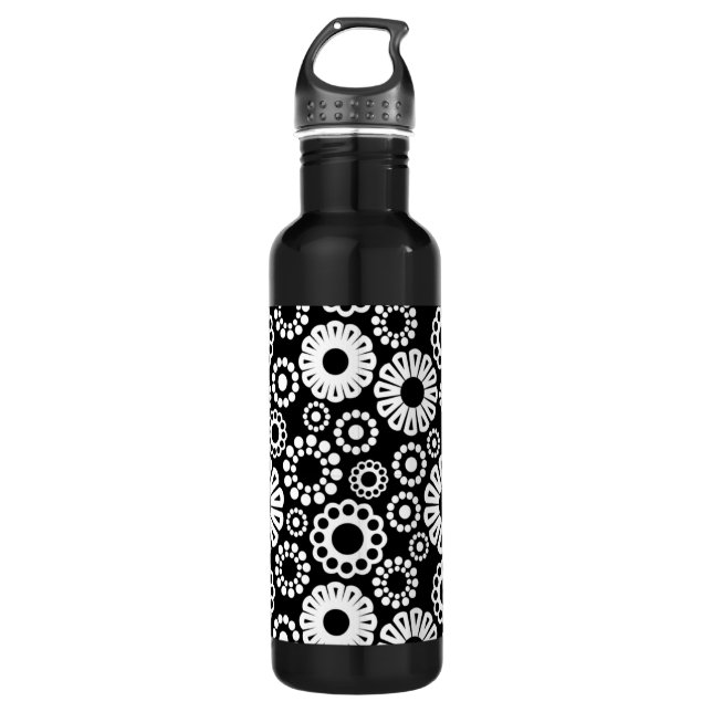 Black and white floral 710 ml water bottle (Front)