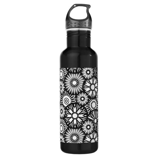 Black and white floral 710 ml water bottle (Front)