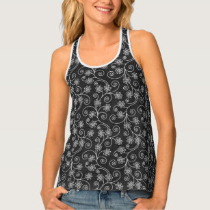 Black and White Floral Abstract  Singlet