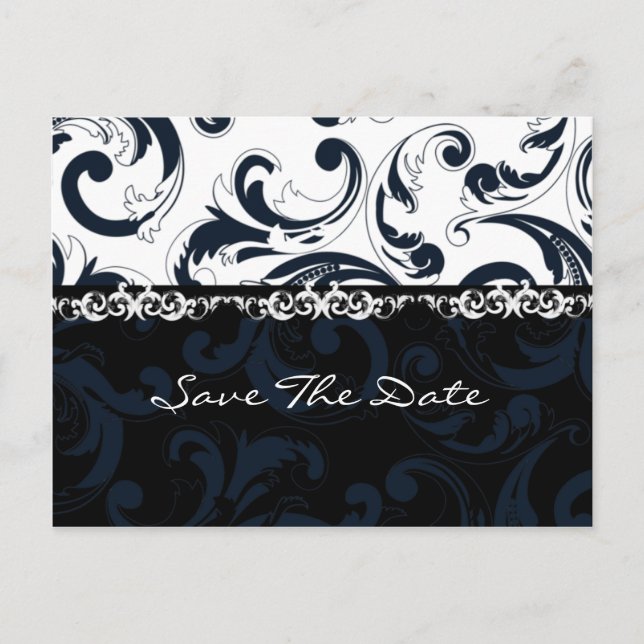 Black and White Floral Announcement Postcard (Front)