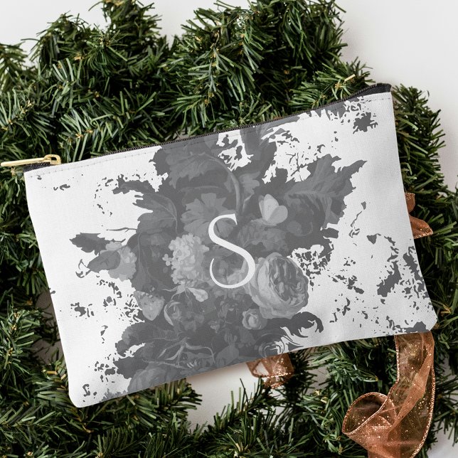 Black and White Floral Artistic Personalised Gift Accessory Pouch (Creator Uploaded)