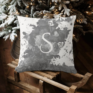 Black and White Floral Artistic Personalised Gift Cushion