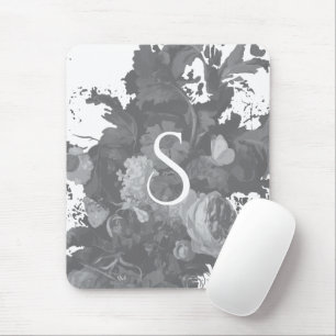 Black and White Floral Artistic Personalised Gift Mouse Pad