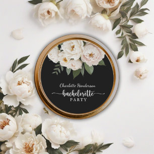 Black And White Floral Bachelorette Party Classic Round Sticker