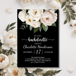 Black And White Floral Bachelorette Party Invitation