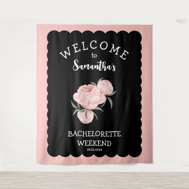 Black and White Floral Bachelorette Party Tapestry (Front)