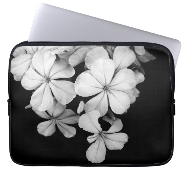 Black and white floral background laptop sleeve (Front)