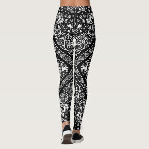 Black and White Floral Bandanna Boho Leggings