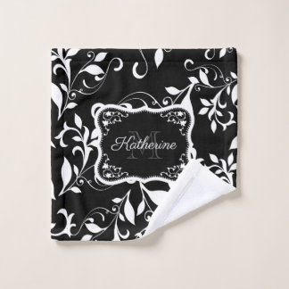 Black and White Floral Bath Towel Set