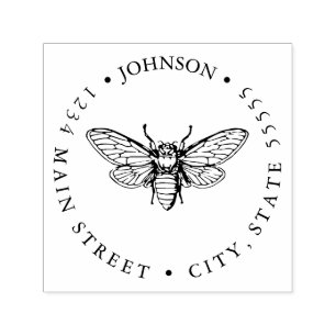 Black and White Floral Bee Silhouette Return Label Self-inking Stamp