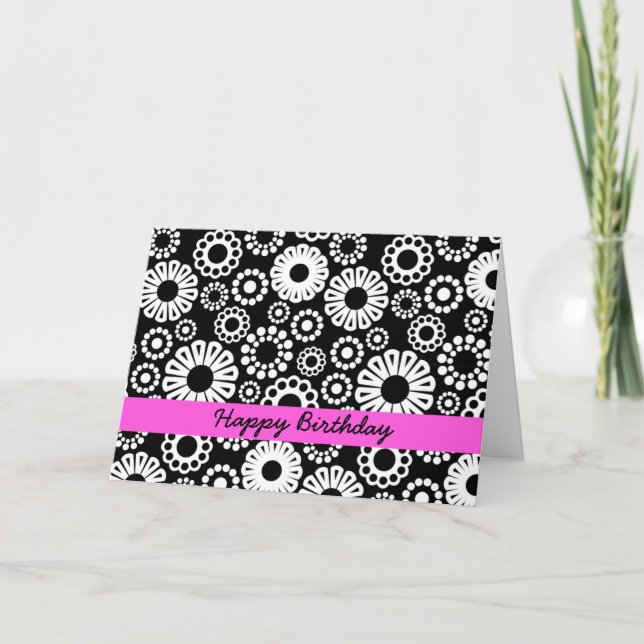 Black and white floral Birthday Card (Front)