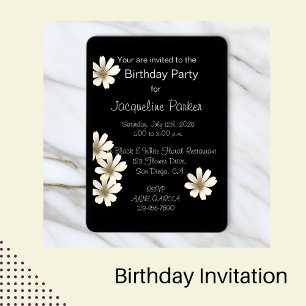 Black and White Floral Birthday Invitation